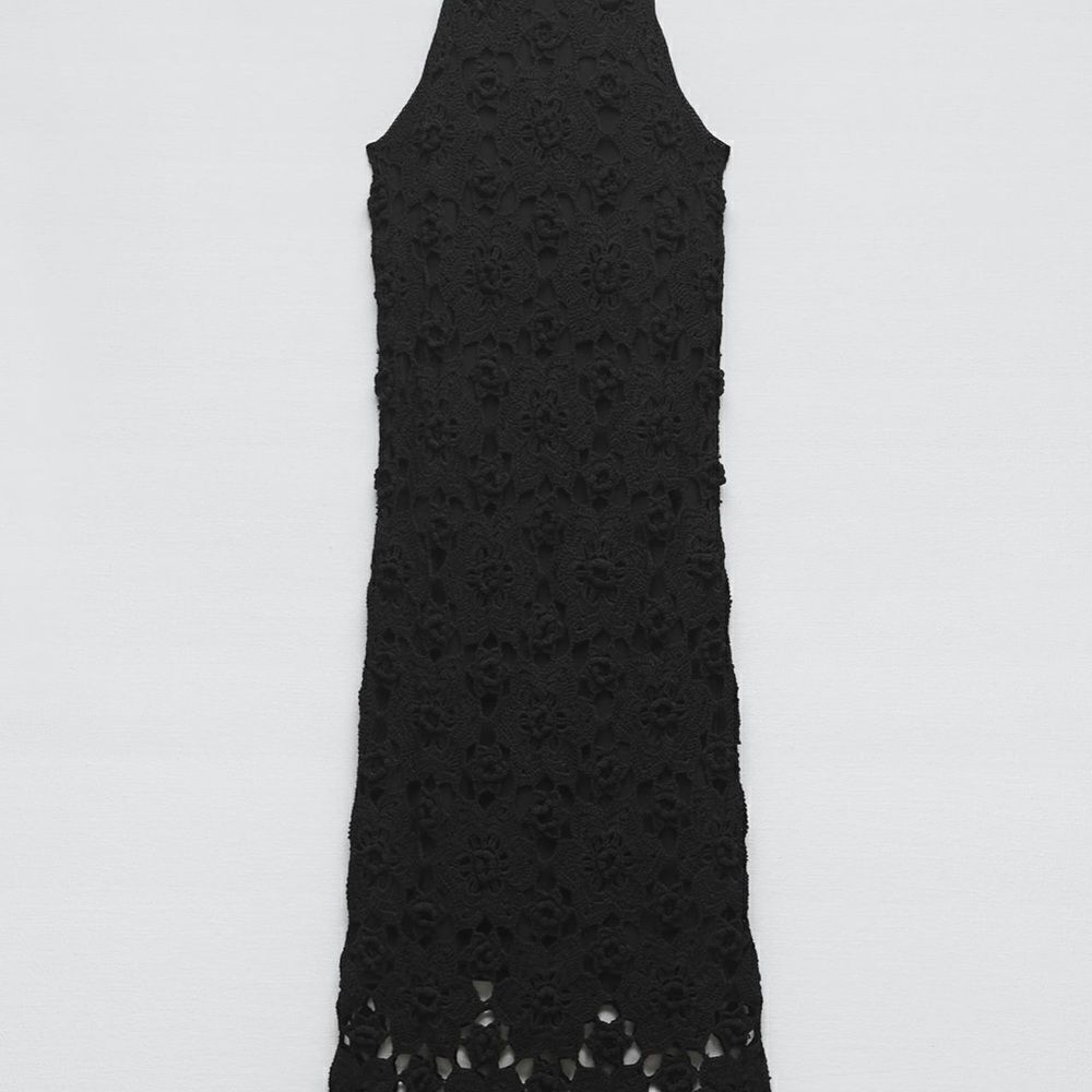 Zara Black Floral Crochet Midi Dress - Picture 2 of 7